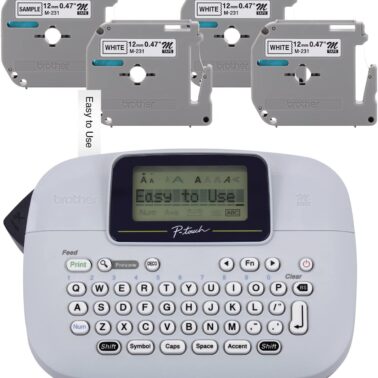 Brother PT-M95 P-Touch Monochrome Label Maker Bundle (4 Label Tapes Included),White