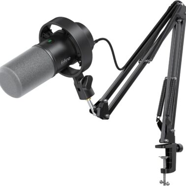 FIFINE K688 Podcast Microphone Kit, USB/XLR Dynamic Microphone with Boom Arm for PC/XLR Mixer, Gaming Mic with Mute Button, Headphone Jack for Vocal, Voice-Over, Streaming, Music Recording -K688CT
