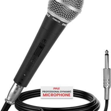 Pyle Professional Dynamic Vocal Microphone - Moving Coil Dynamic Cardioid Unidirectional Handheld Microphone with ON/OFF Switch Includes 15ft XLR Audio Cable to 1/4'' Audio Connection - PDMIC59